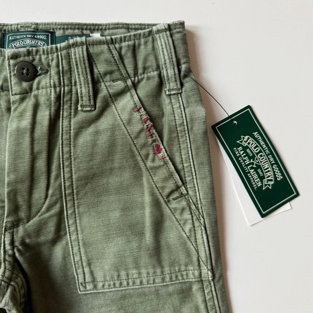 Ralph Lauren Girls Embroidered Cotton Satin Carpenter Pant - Size 3